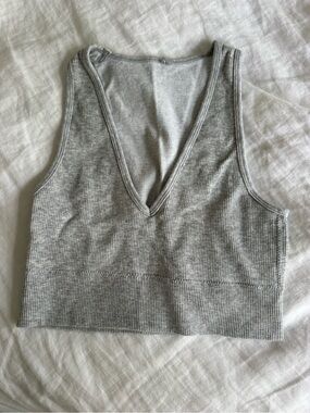 Garage Gray Ribbed V-Neck Tank Top